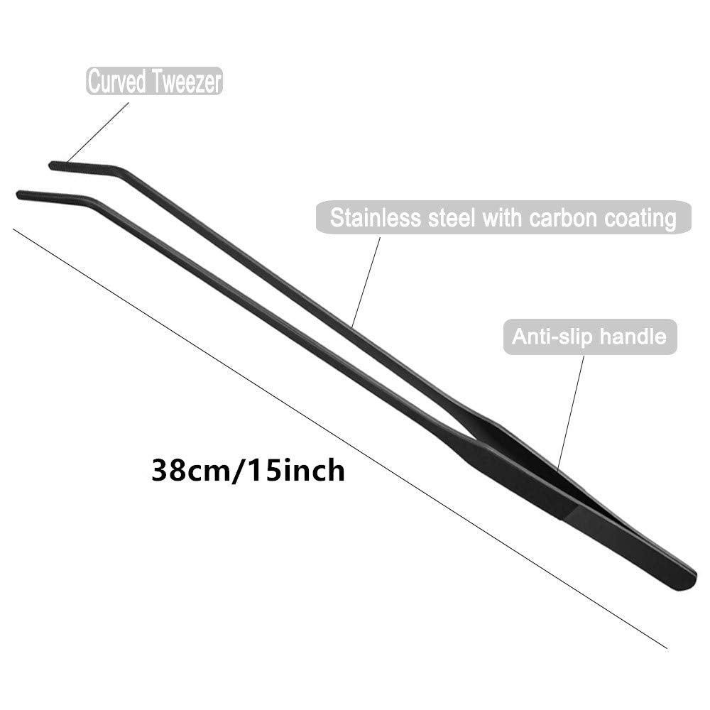 EvaGO Curved Aquarium Tweezers – 15-Inch Stainless Steel Feeding Tongs