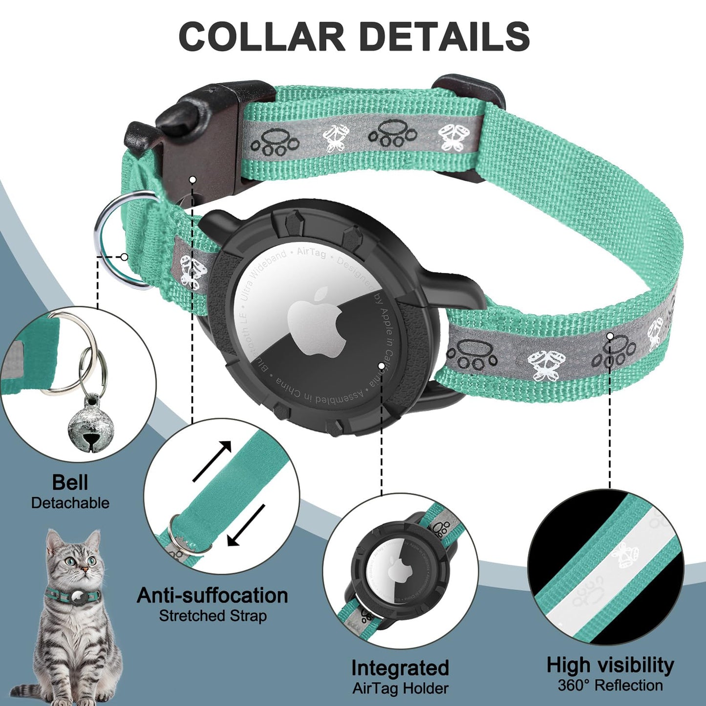 Odokele Reflective AirTag Cat Collar β Safe, Stylish, and Functional