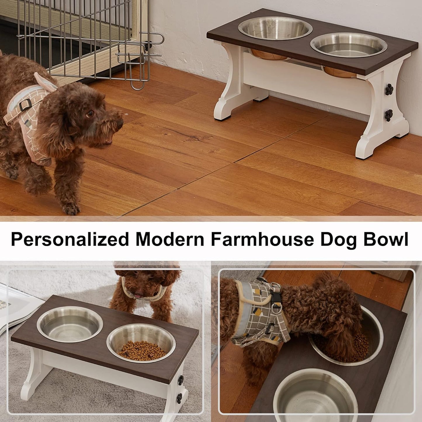 Piskyet Modern Farmhouse Elevated Dog Bowl Stand β Stylish & Functional