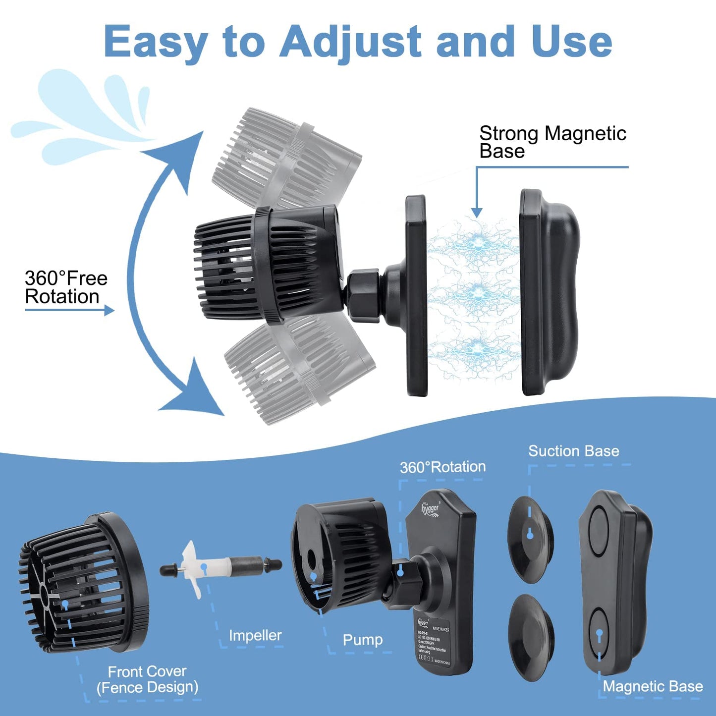 Hygger 360° Aquarium Wave Maker Pump - Quiet, Powerful Water Circulation
