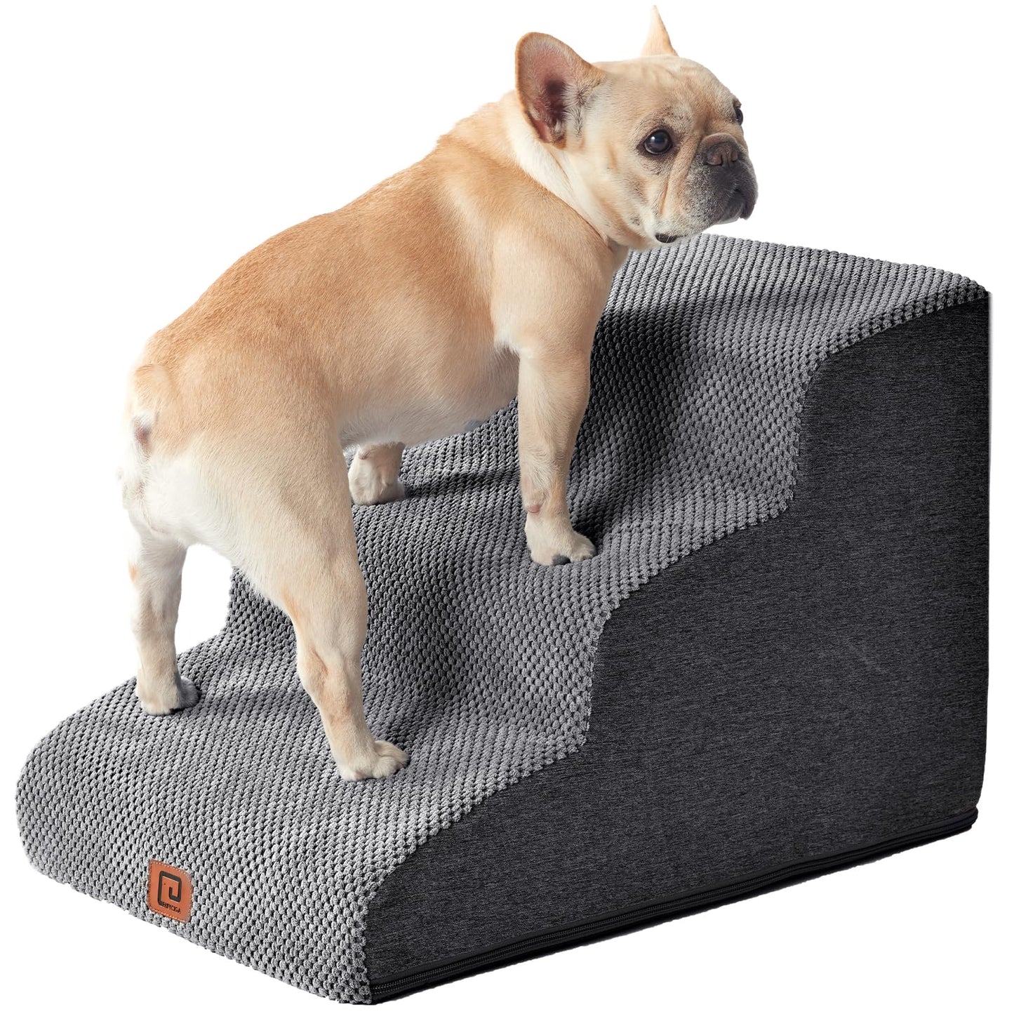 EHEYCIGA Curved Dog Stairs Ramp โ 3-Step Pet Stairs for Small Dogs & Cats, Non-Slip Indoor Steps for Couch, Sofa & Chair, Grey