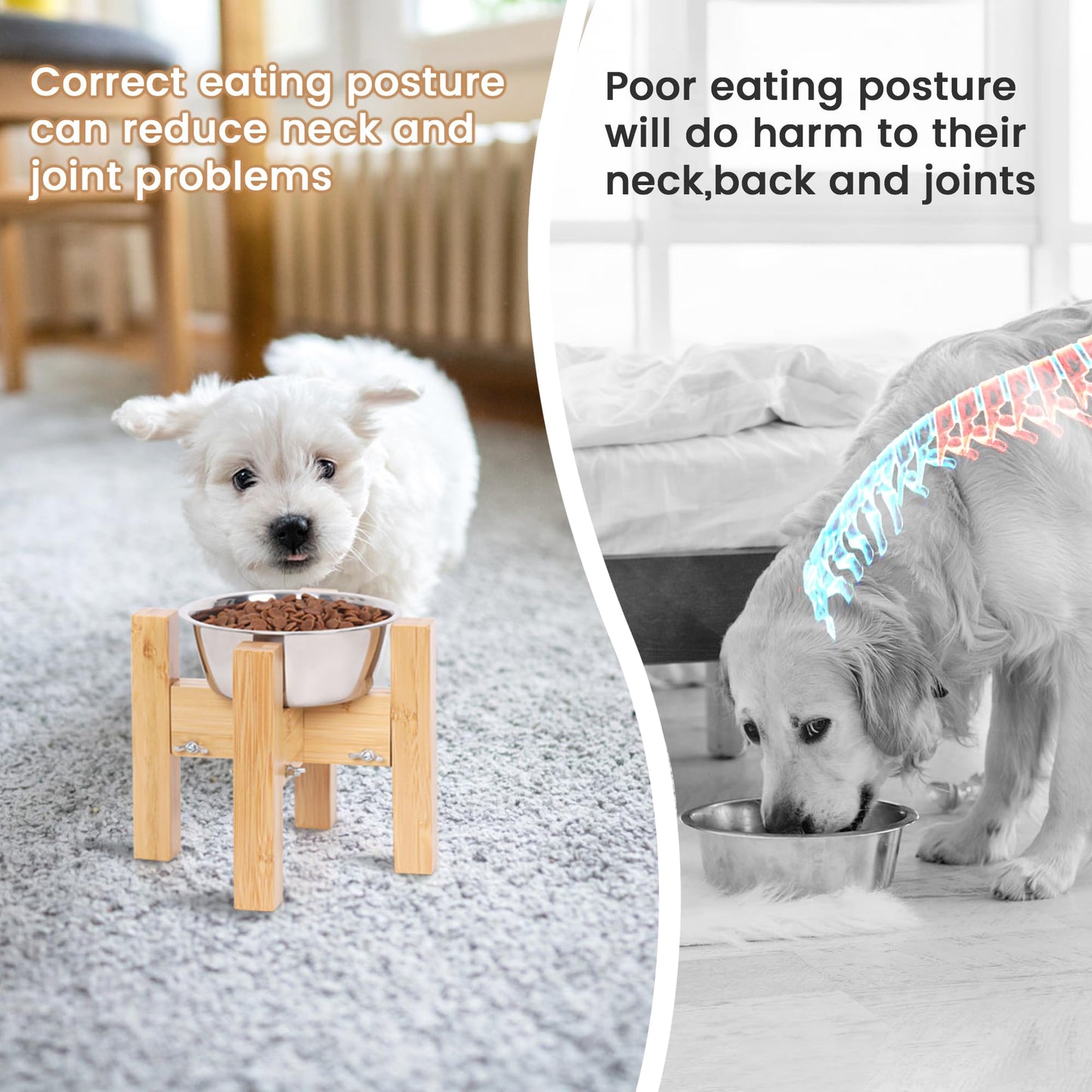 Adjustable Bamboo Elevated Dog Bowls – HTB Natural Pet Feeding Station