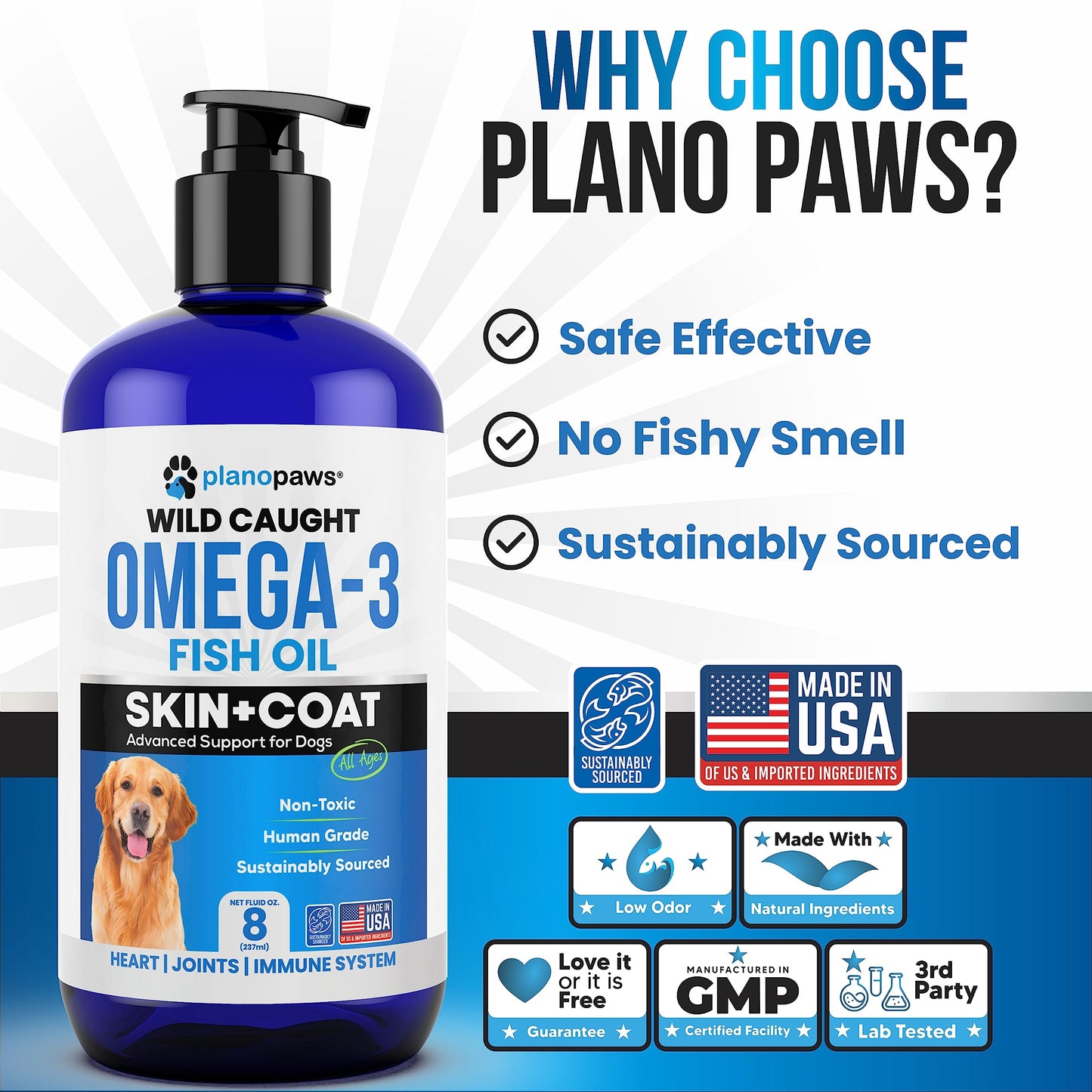 Plano Paws Wild-Caught Omega 3 for Dogs – Healthy Skin & Coat Support