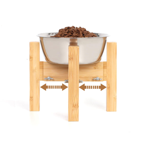Adjustable Bamboo Elevated Dog Bowls – HTB Natural Pet Feeding Station