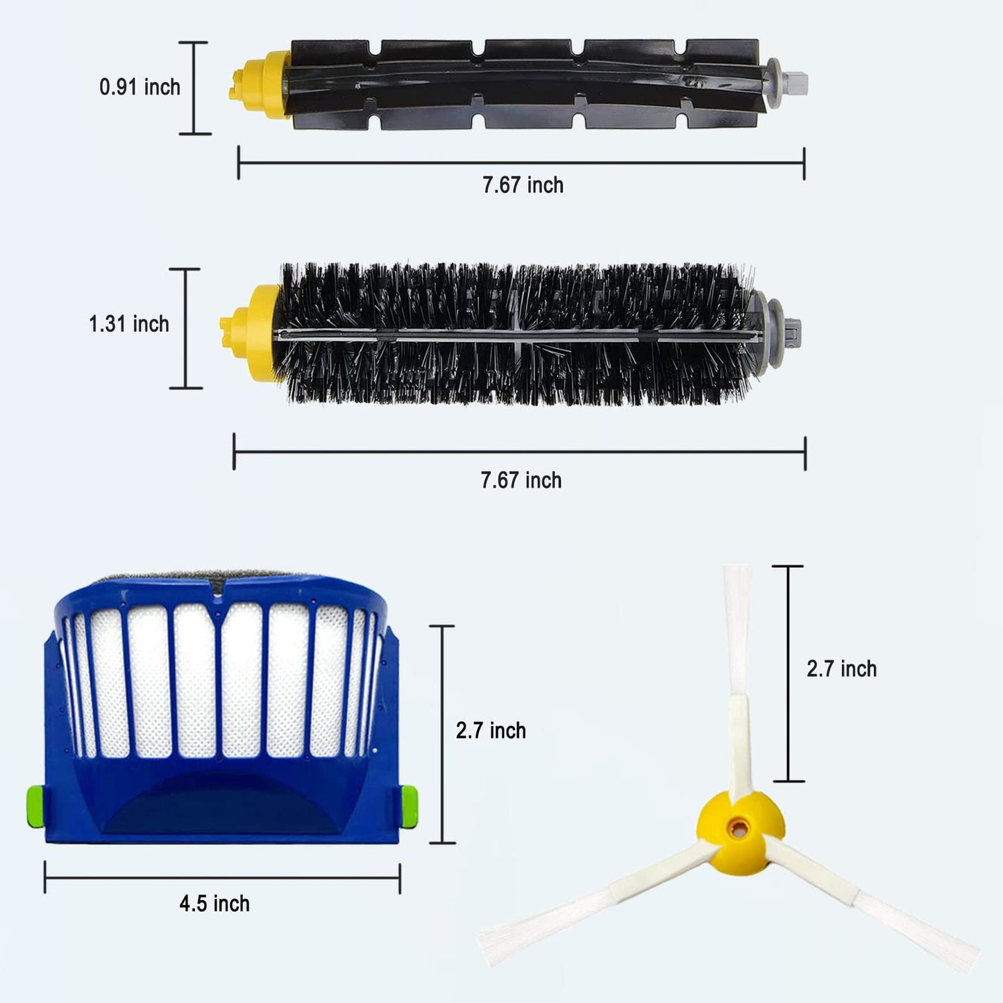 Replacement Accessories Kit for iRobot Roomba 600 & 500 Series – 3 Bristle & Beater Brushes, 8 Filters, 8 Side Brushes, Cleaning Tools