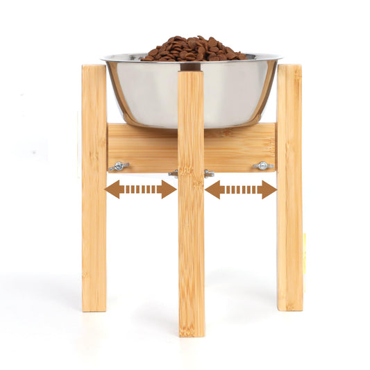 Adjustable Bamboo Elevated Dog Bowl Stand – HTB Pet Feeding Station