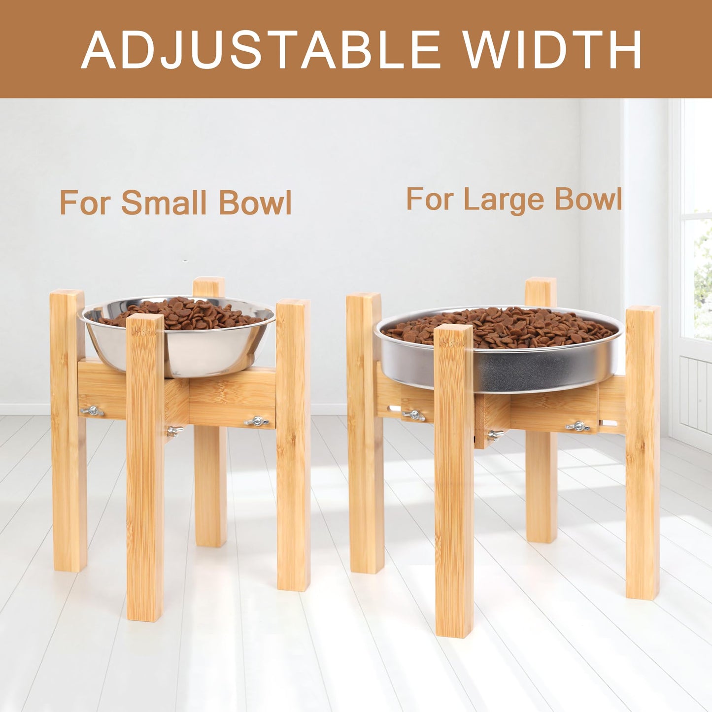 Adjustable Bamboo Elevated Dog Bowl Stand – HTB Pet Feeding Station