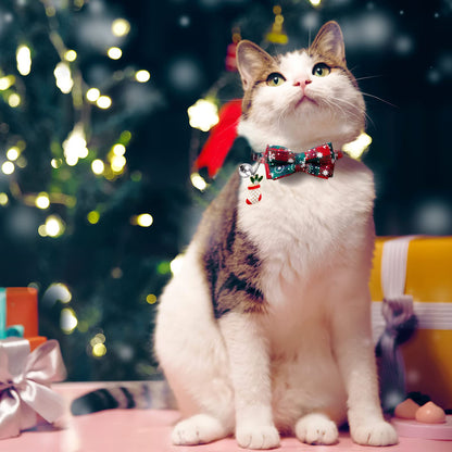 LLHK Christmas Cat Bow Tie Collar with Bell – Festive and Safe for Cats & Small Dogs