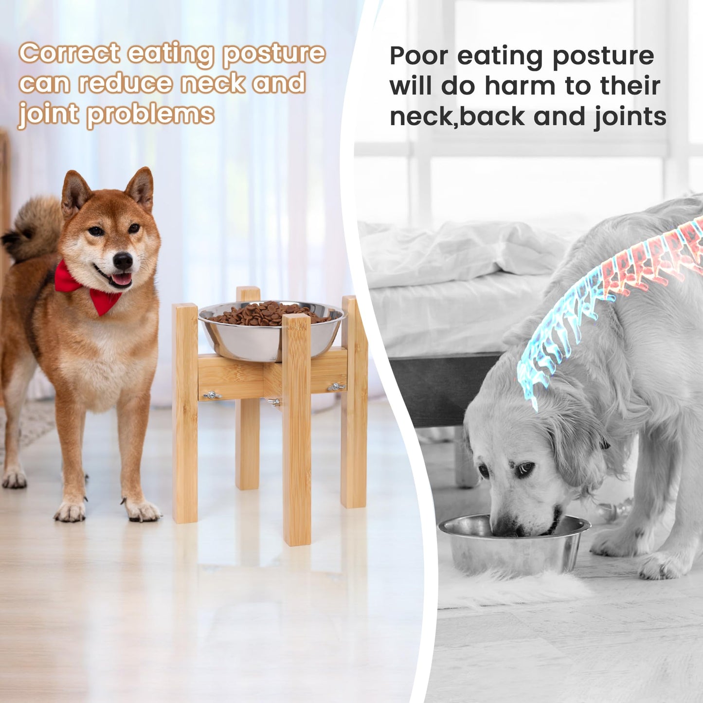 Adjustable Bamboo Elevated Dog Bowl Stand – HTB Pet Feeding Station