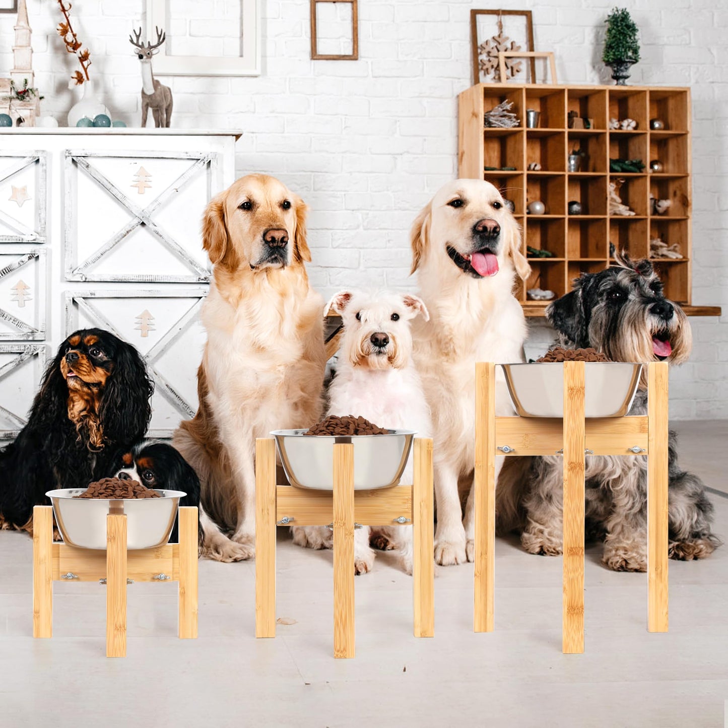 Adjustable Bamboo Elevated Dog Bowl Stand – HTB Pet Feeding Station