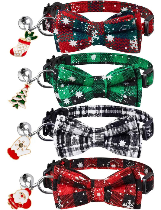 LLHK Christmas Cat Bow Tie Collar with Bell – Festive and Safe for Cats & Small Dogs