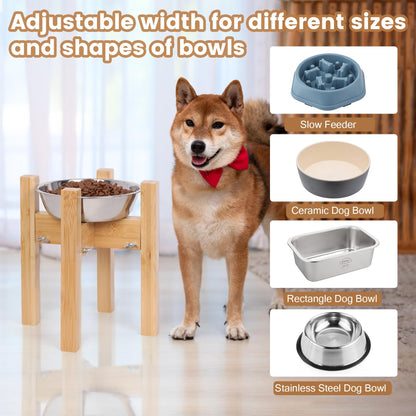 Adjustable Bamboo Elevated Dog Bowl Stand – HTB Pet Feeding Station