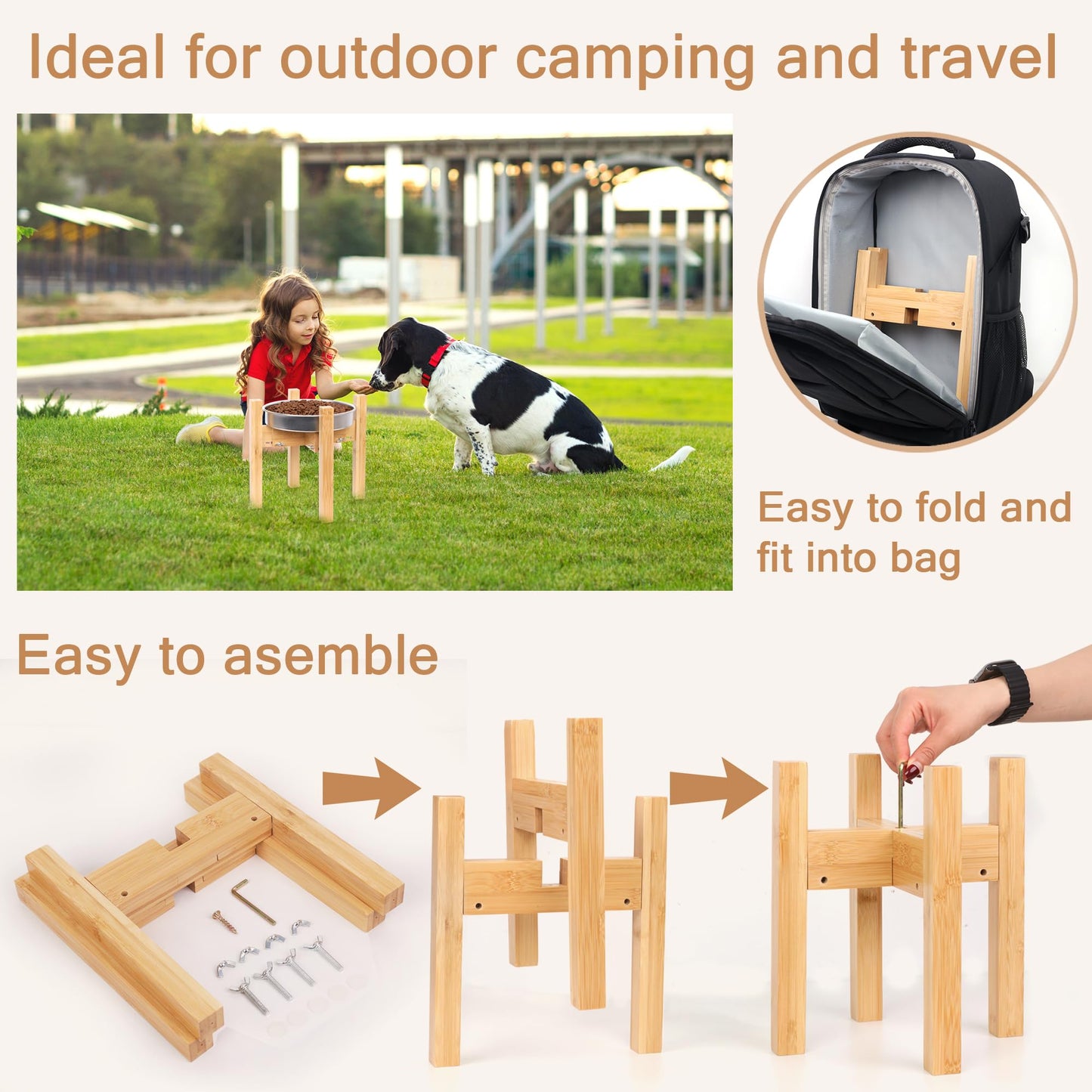 Adjustable Bamboo Elevated Dog Bowl Stand – HTB Pet Feeding Station