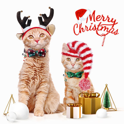 LLHK Christmas Cat Bow Tie Collar with Bell – Festive and Safe for Cats & Small Dogs