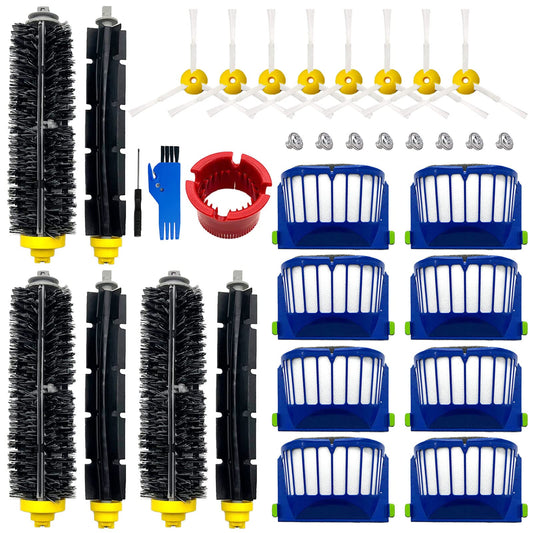 Replacement Accessories Kit for iRobot Roomba 600 & 500 Series – 3 Bristle & Beater Brushes, 8 Filters, 8 Side Brushes, Cleaning Tools