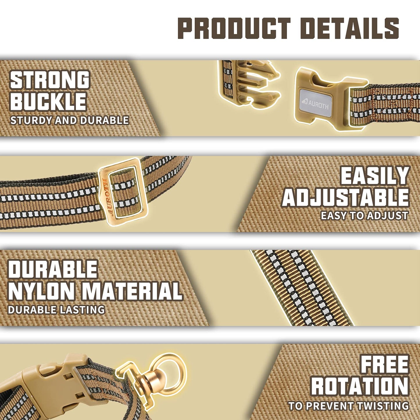 AUROTH Durable Reflective Dog Collar – Adjustable & Tangle-Free Comfort